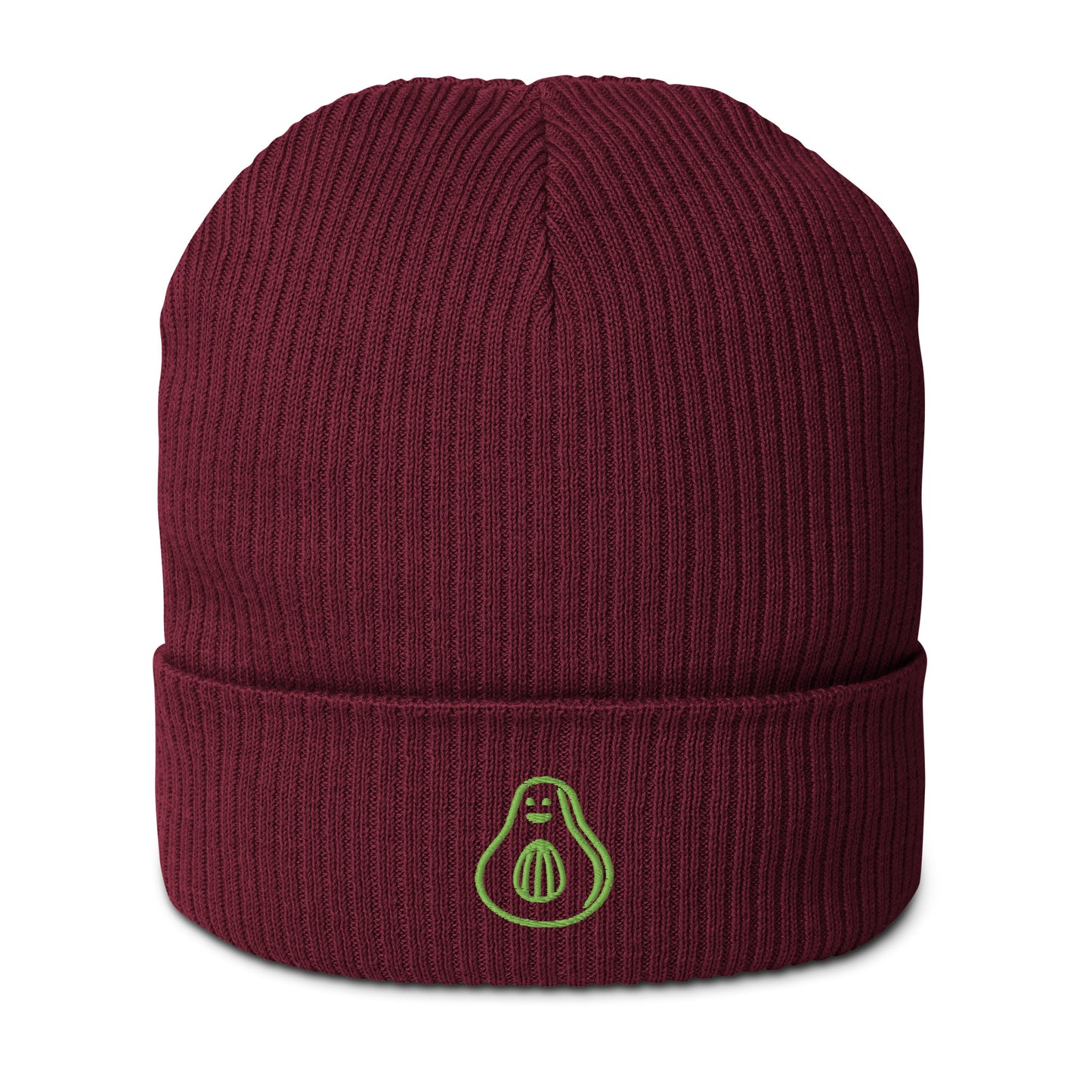 Bio-Gerippte Beanie mit Avocado-Stickerei