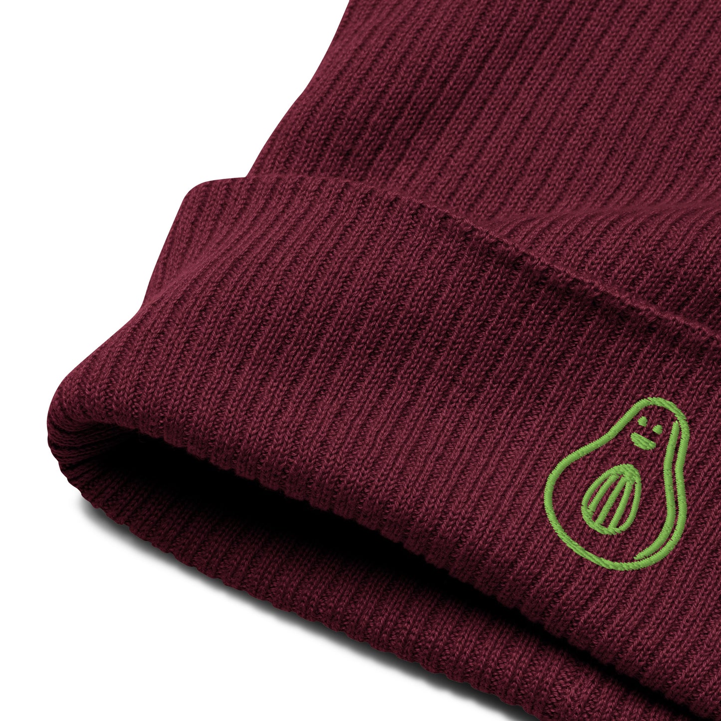 Bio-Gerippte Beanie mit Avocado-Stickerei