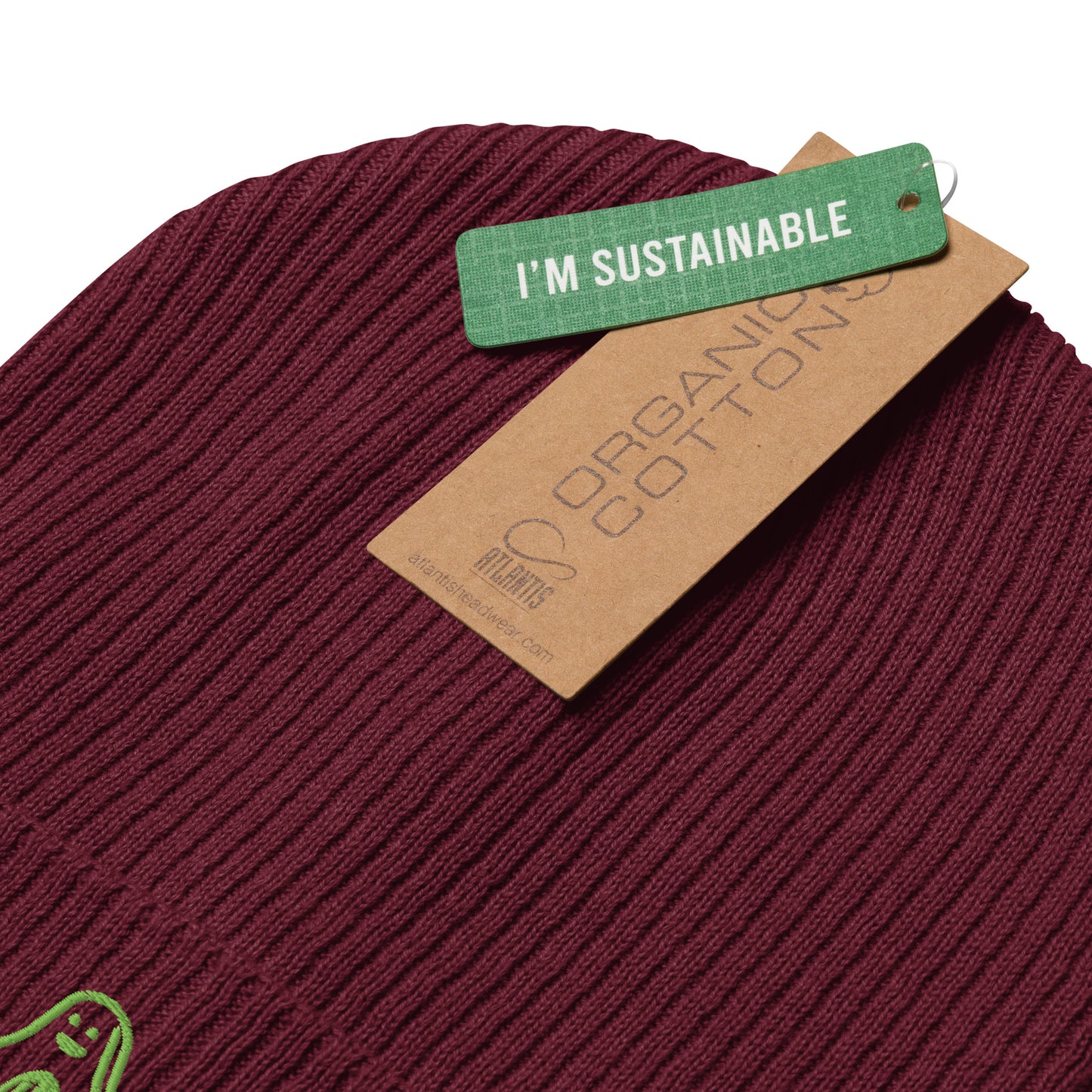 Bio-Gerippte Beanie mit Avocado-Stickerei