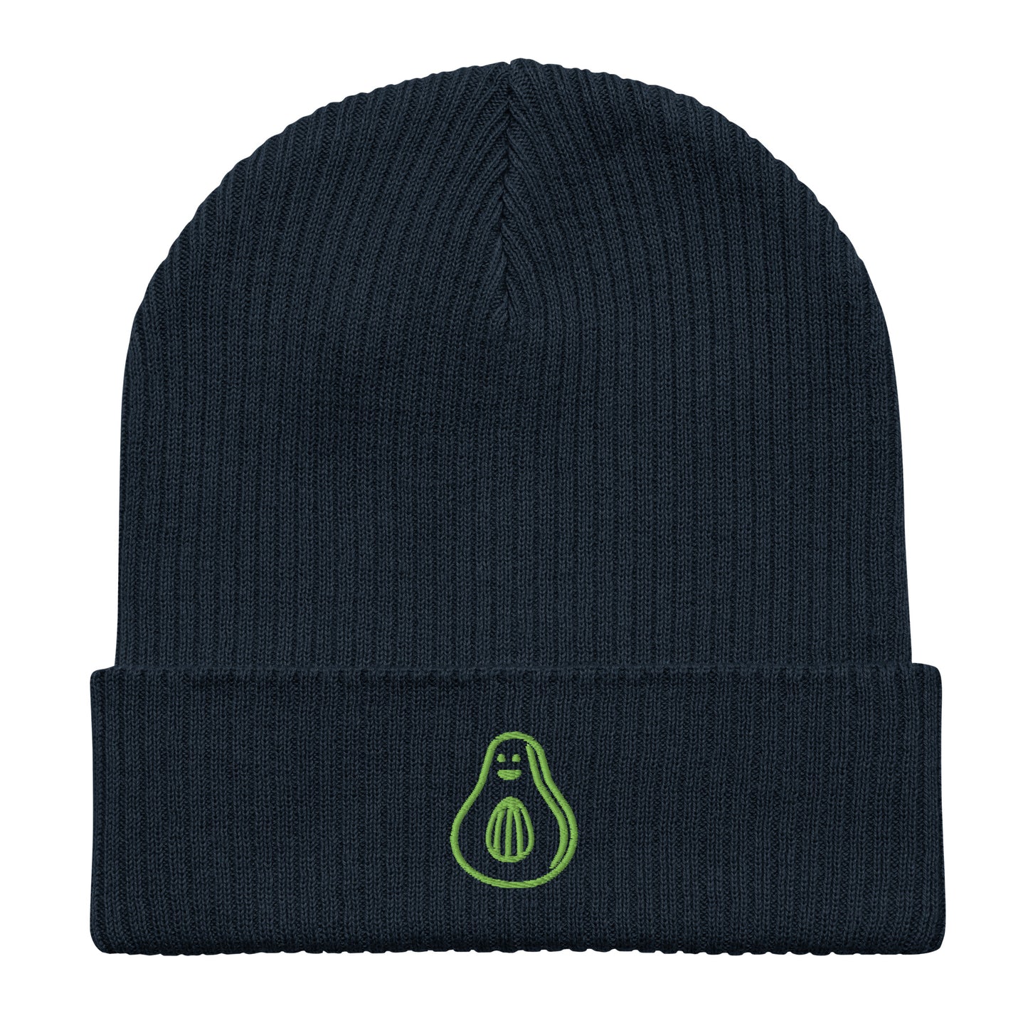 Bio-Gerippte Beanie mit Avocado-Stickerei